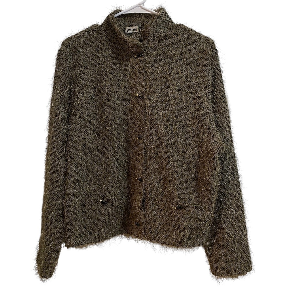 Vtg Jamie Sadock Women Large Sweater Jacket Textured Green Boho RetroLashes